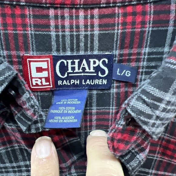 Chaps Ralph Lauren Men's Vintage Black Red Plaid Button Up Shirt size Large - Picture 3 of 7